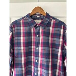 Bixby Nomad Button Down Shirt Mens XL Purple Pink Plaid Cotton Regular Fit